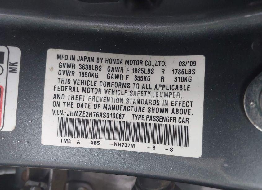 Photo 9 of 2010 Honda Insight EX (VIN JHMZE2H76AS010087)