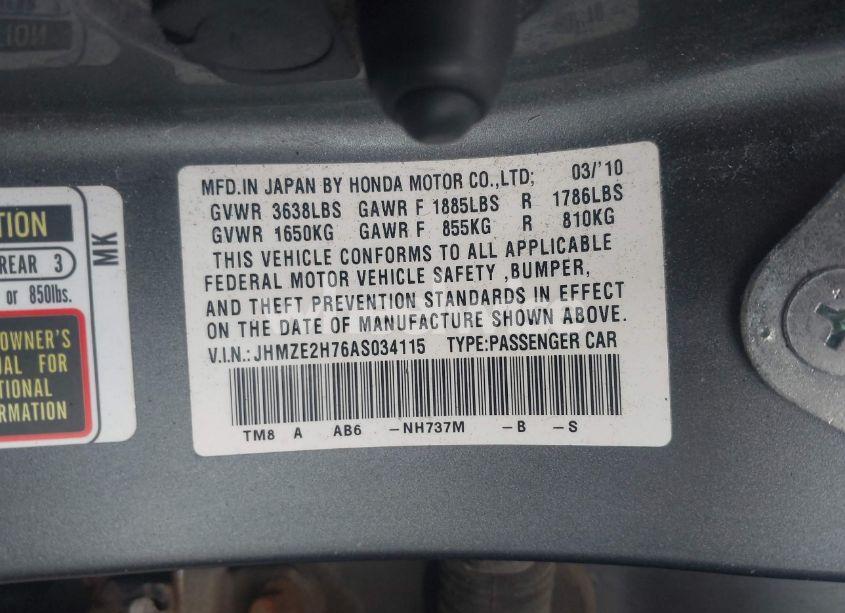 Photo 9 of 2010 Honda Insight EX (VIN JHMZE2H76AS034115)