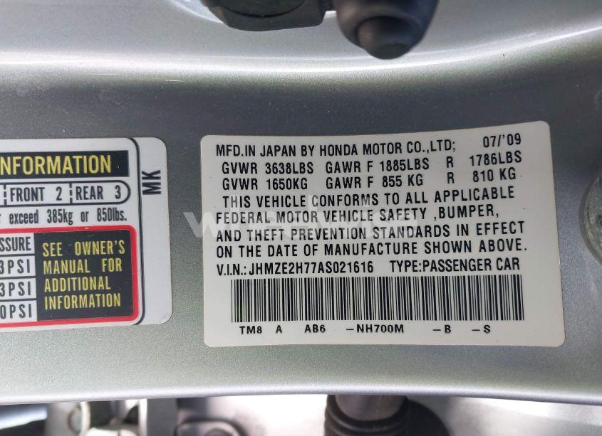 Photo 9 of 2010 Honda Insight EX (VIN JHMZE2H77AS021616)