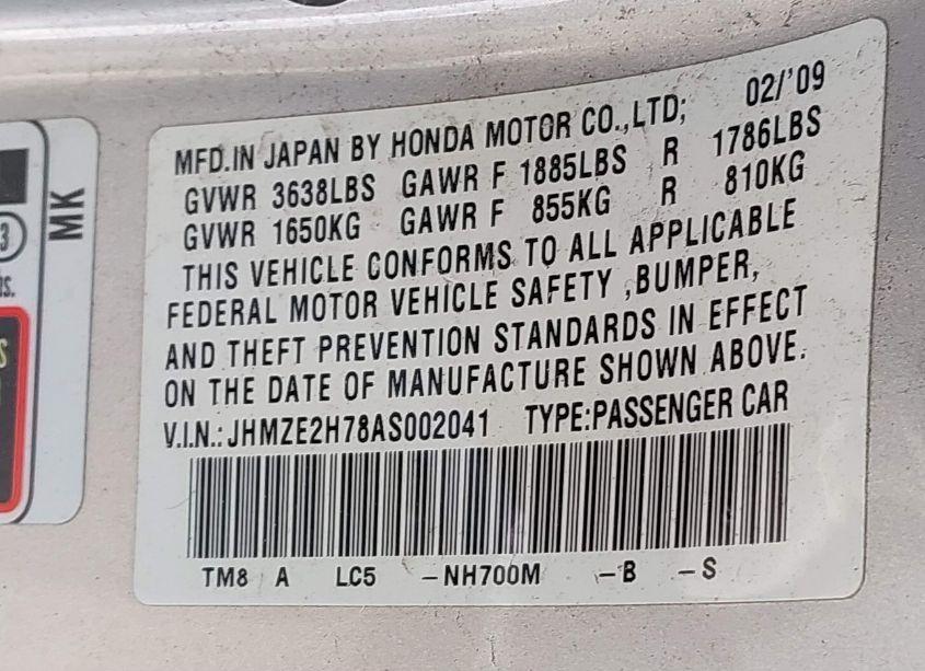 Photo 9 of 2010 Honda Insight EX (VIN JHMZE2H78AS002041)