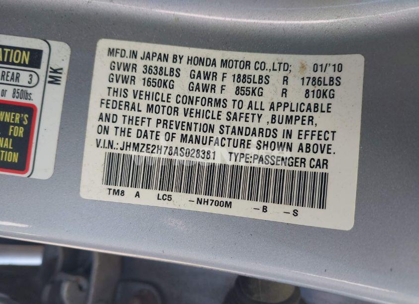Photo 9 of 2010 Honda Insight EX (VIN JHMZE2H78AS028381)