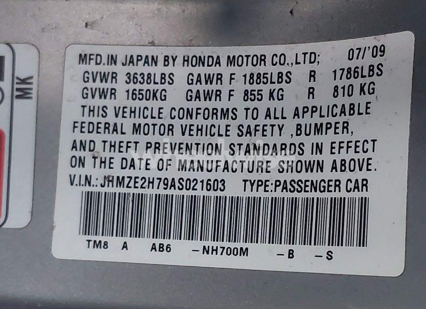 Photo 9 of 2010 Honda Insight EX (VIN JHMZE2H79AS021603)