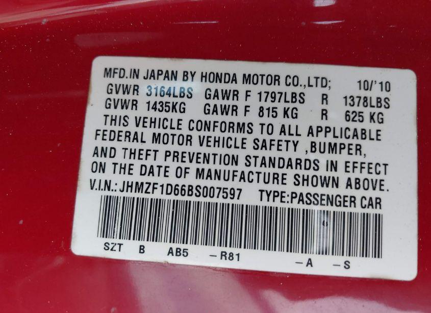 Photo 9 of 2011 Honda Cr-z EX (VIN JHMZF1D66BS007597)