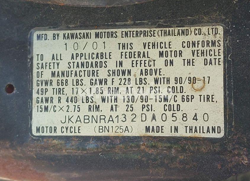 Photo 10 of 2002 Kawasaki Bn125 A (VIN JKABNRA132DA05840)