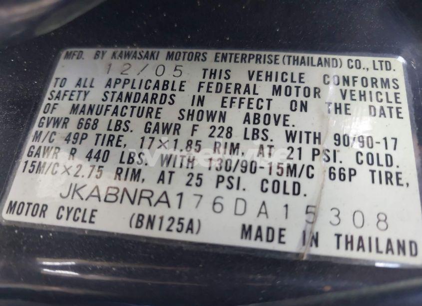 Photo 10 of 2006 Kawasaki Bn125 A6F (VIN JKABNRA176DA15308)