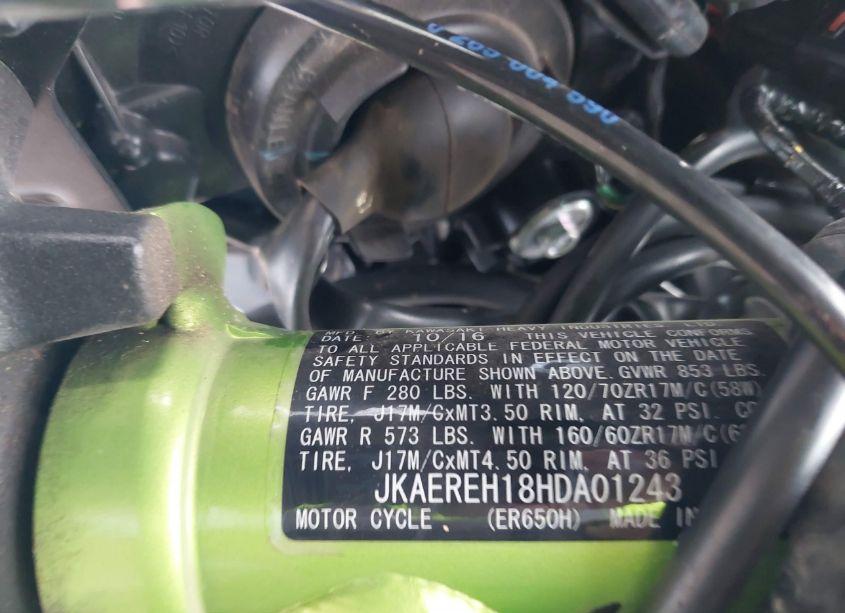 Photo 10 of 2017 Kawasaki Er650 H (VIN JKAEREH18HDA01243)