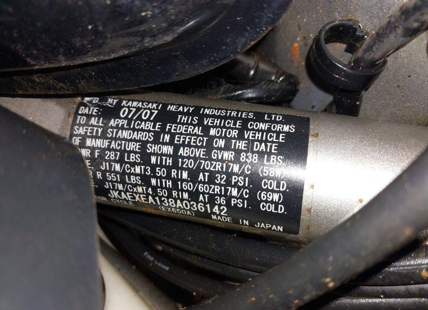 Photo 10 of 2008 Kawasaki Ex650 A (VIN JKAEXEA138A036142)