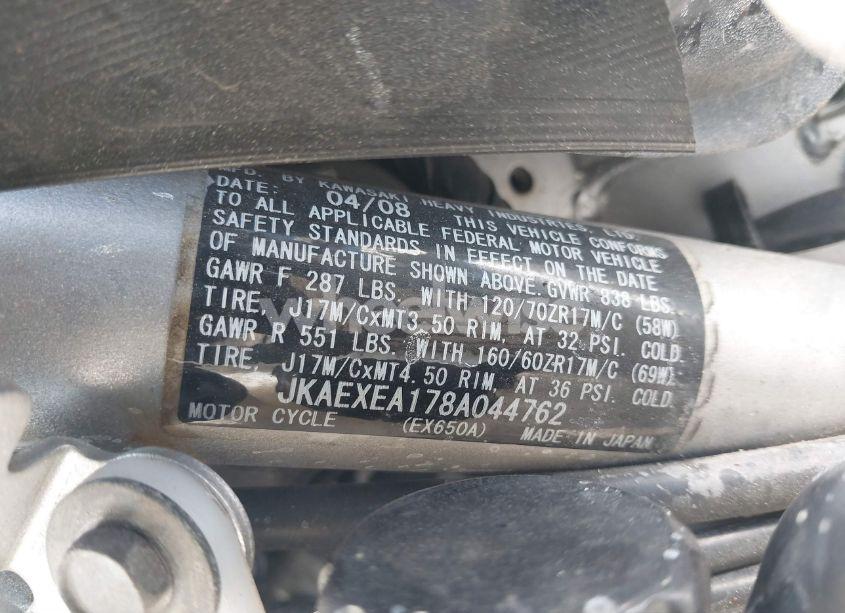 Photo 10 of 2008 Kawasaki Ex650 A (VIN JKAEXEA178A044762)