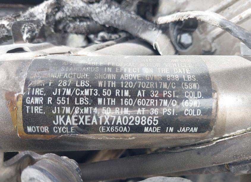 Photo 10 of 2007 Kawasaki Ex650 A (VIN JKAEXEA1X7A029865)