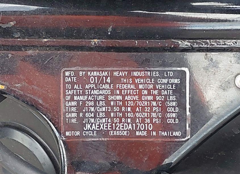 Photo 10 of 2014 Kawasaki Ex650 E (VIN JKAEXEE12EDA17010)