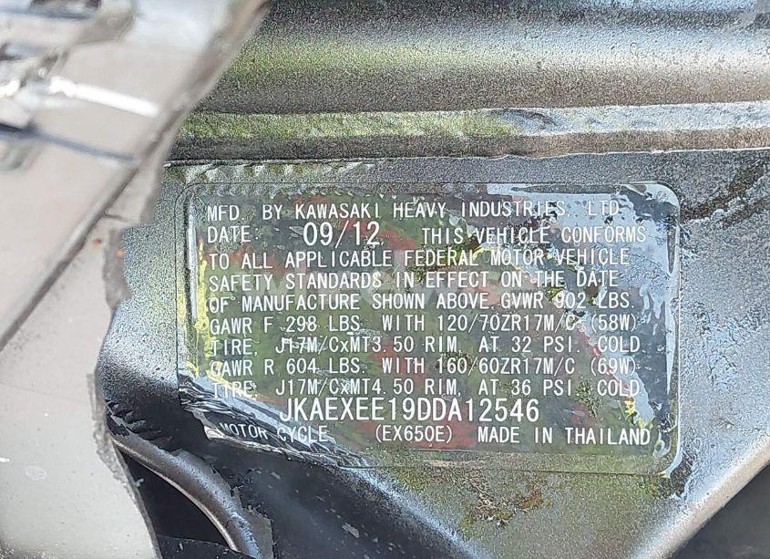 Photo 10 of 2013 Kawasaki Ex650 E (VIN JKAEXEE19DDA12546)