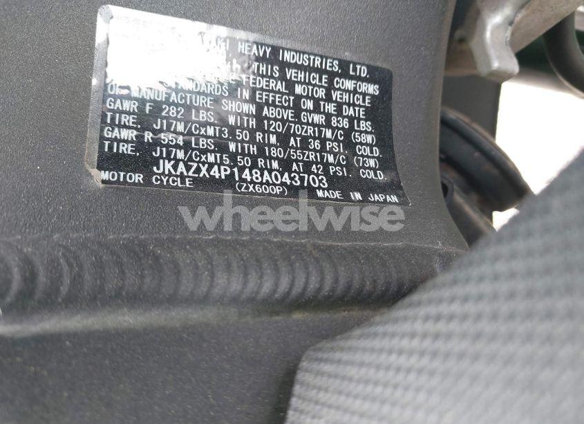 Photo 10 of 2008 Kawasaki Zx600 P (VIN JKAZX4P148A043703)