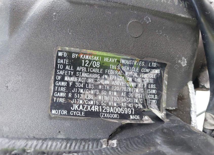 Photo 10 of 2009 Kawasaki Zx600 R (VIN JKAZX4R129A005997)