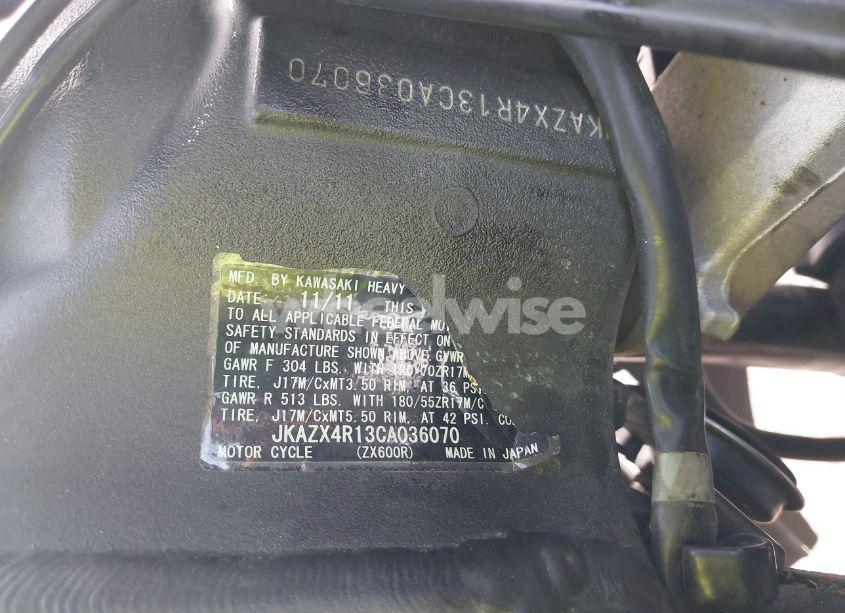 Photo 10 of 2012 Kawasaki Zx600 R (VIN JKAZX4R13CA036070)