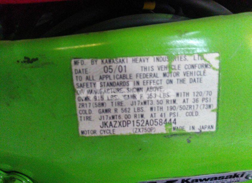 Photo 10 of 2002 Kawasaki Zx750 P (VIN JKAZXDP152A058444)