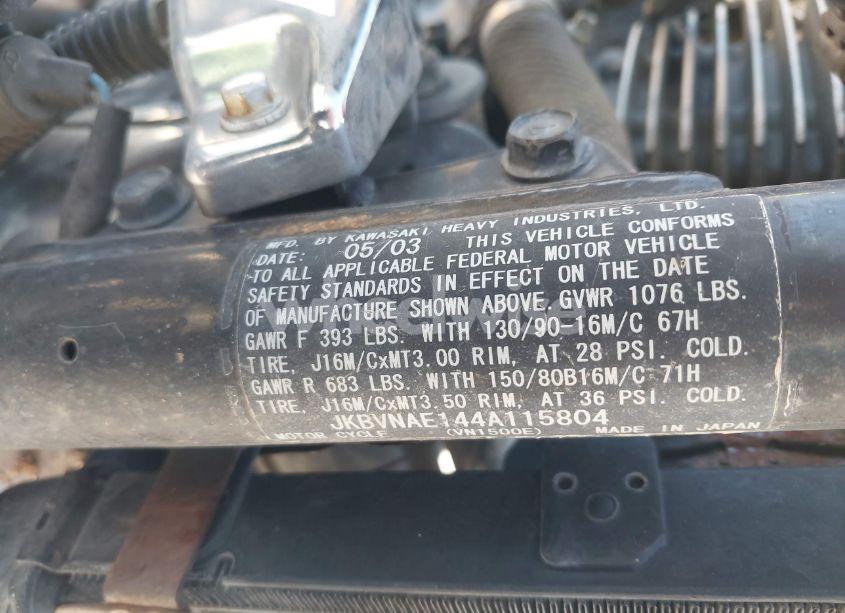 Photo 10 of 2004 Kawasaki Vn1500 E (VIN JKBVNAE144A115804)