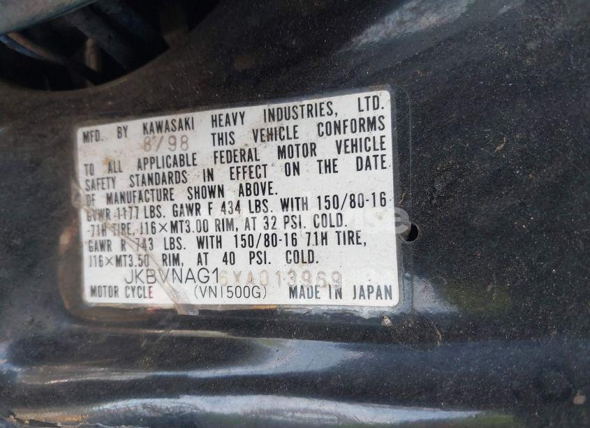 Photo 10 of 1999 Kawasaki Vn1500 G (VIN JKBVNAG16XA013969)