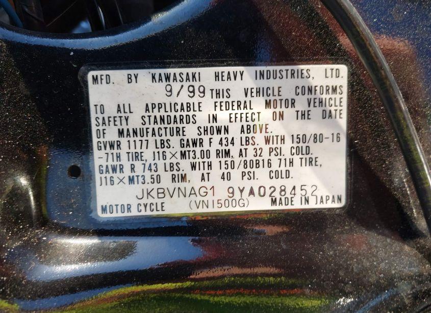 Photo 10 of 2000 Kawasaki Vn1500 G (VIN JKBVNAG19YA028452)