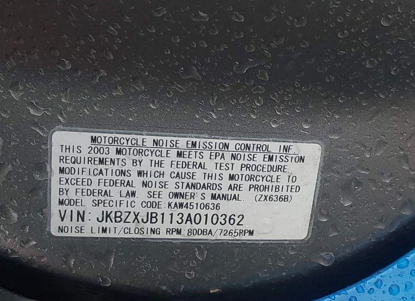 Photo 10 of 2003 Kawasaki Zx636 B1 (VIN JKBZXJB113A010362)