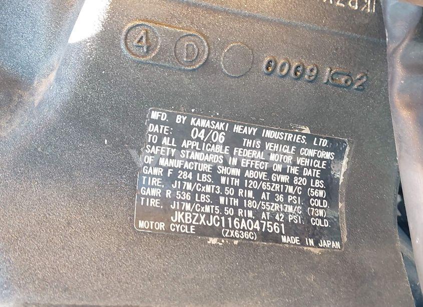 Photo 10 of 2006 Kawasaki Zx636 C1 (VIN JKBZXJC116A047561)