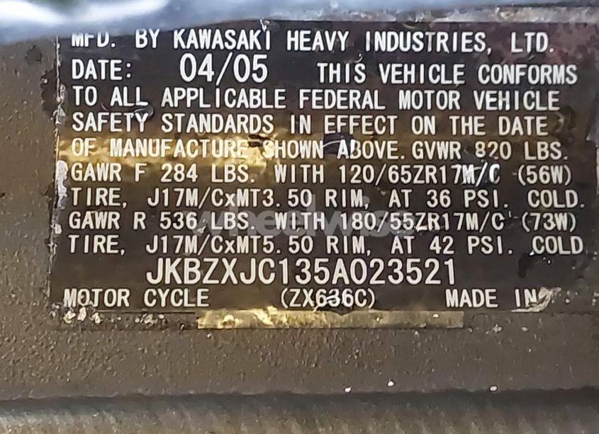 Photo 10 of 2005 Kawasaki Zx636 C1 (VIN JKBZXJC135A023521)