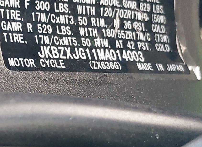 Photo 10 of 2021 Kawasaki Zx636 K (VIN JKBZXJG11MA014003)