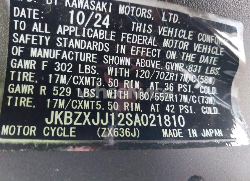 Photo 10 of 2025 Kawasaki Zx636 K (VIN JKBZXJJ12SA021810)
