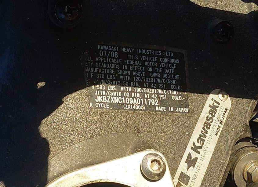 Photo 10 of 2009 Kawasaki Zx1400 C (VIN JKBZXNC109A011792)