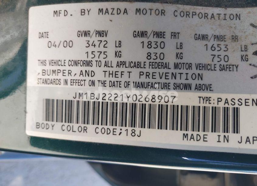 Photo 9 of 2000 Mazda Protege DX/LX (VIN JM1BJ2221Y0268907)