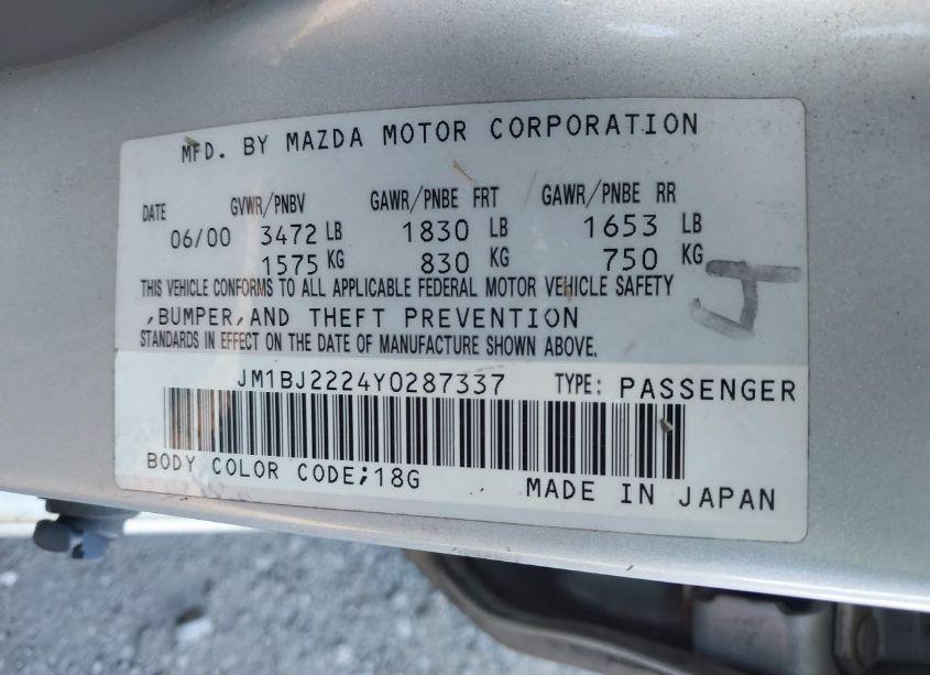 Photo 9 of 2000 Mazda Protege DX/LX (VIN JM1BJ2224Y0287337)