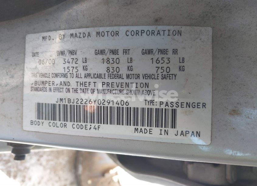 Photo 9 of 2000 Mazda Protege DX/LX (VIN JM1BJ2226Y0291406)