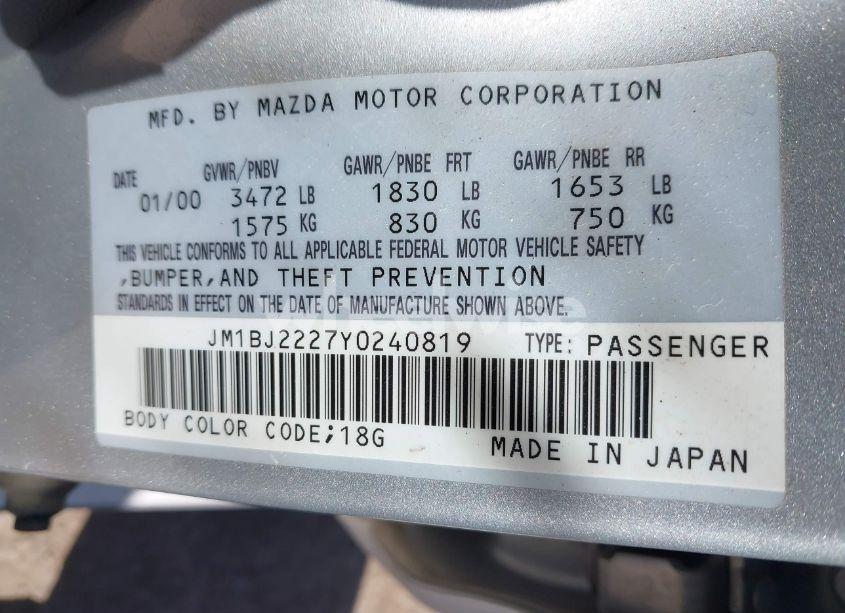 Photo 9 of 2000 Mazda Protege DX/LX (VIN JM1BJ2227Y0240819)