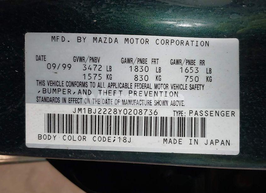 Photo 9 of 2000 Mazda Protege DX/LX (VIN JM1BJ2228Y0208736)