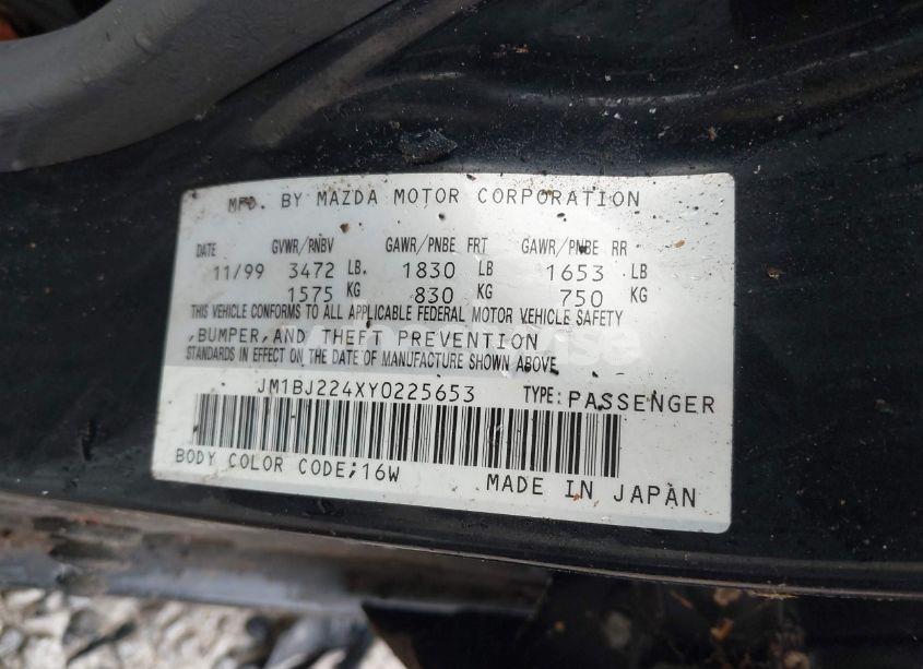 Photo 9 of 2000 Mazda Protege DX/LX (VIN JM1BJ224XY0225653)