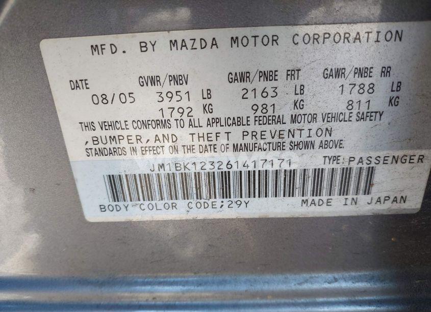 Photo 9 of 2006 Mazda Mazda3 S (VIN JM1BK123261417171)