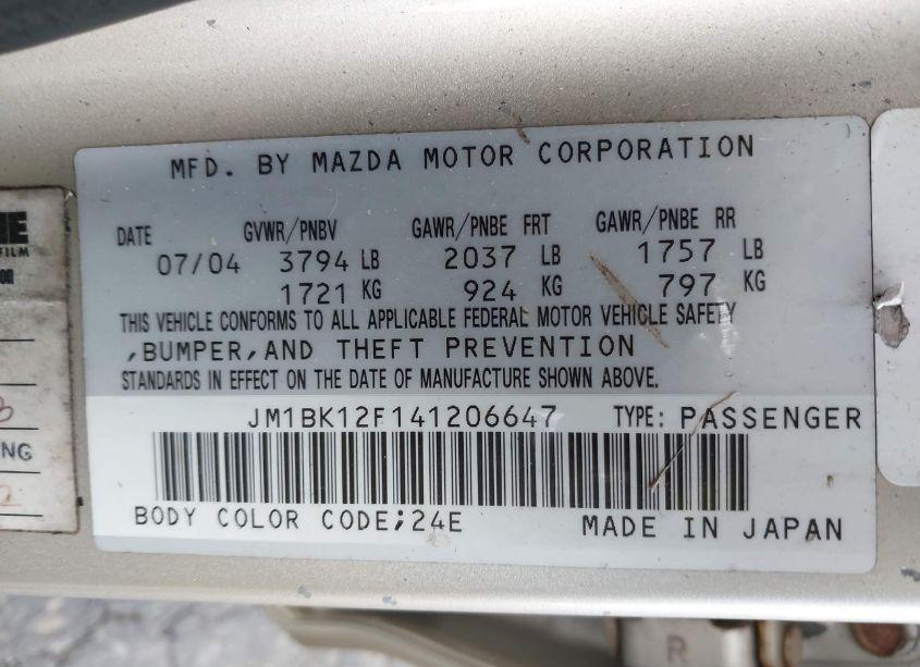 Photo 9 of 2004 Mazda Mazda3 I (VIN JM1BK12F141206647)