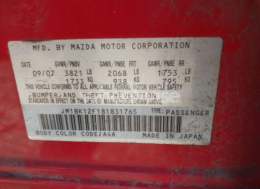 Photo 9 of 2008 Mazda Mazda3 I (VIN JM1BK12F181831765)