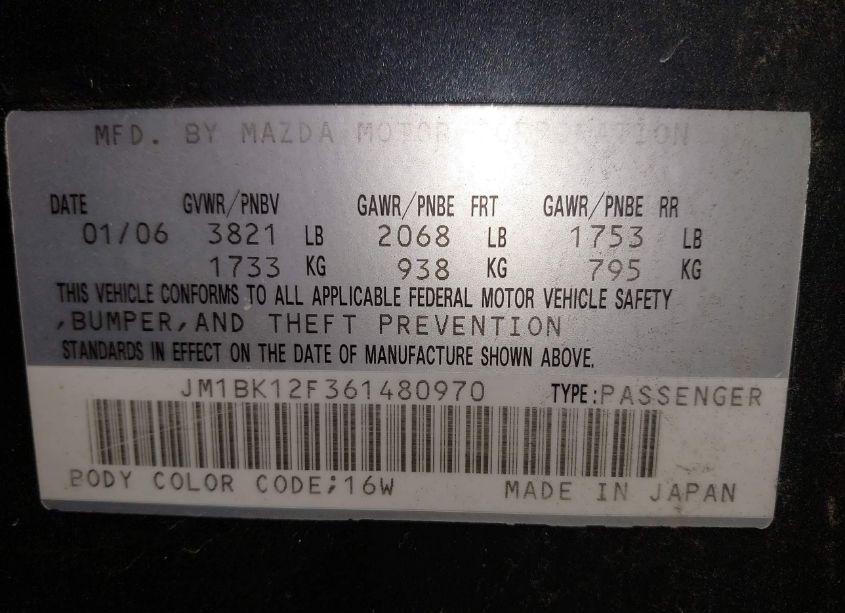Photo 9 of 2006 Mazda Mazda3 I (VIN JM1BK12F361480970)