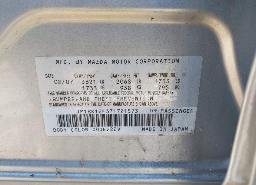 Photo 9 of 2007 Mazda Mazda3 I SPORT (VIN JM1BK12F371721573)