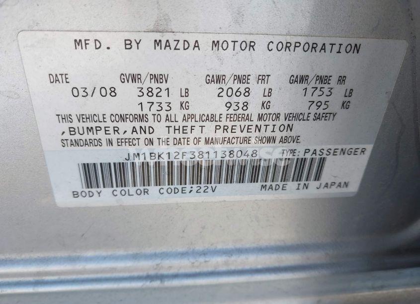 Photo 9 of 2008 Mazda Mazda3 I SPORT (VIN JM1BK12F381138048)