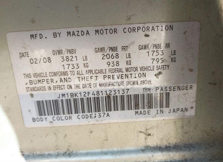 Photo 9 of 2008 Mazda Mazda3 I SPORT (VIN JM1BK12F481123137)