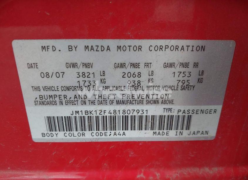 Photo 9 of 2008 Mazda Mazda3 I (VIN JM1BK12F481807931)