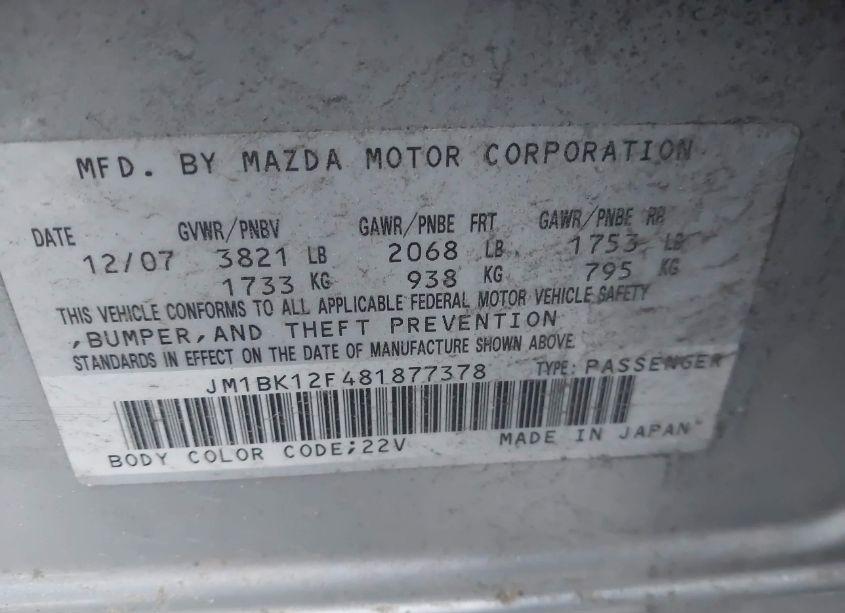 Photo 9 of 2008 Mazda Mazda3 I (VIN JM1BK12F481877378)