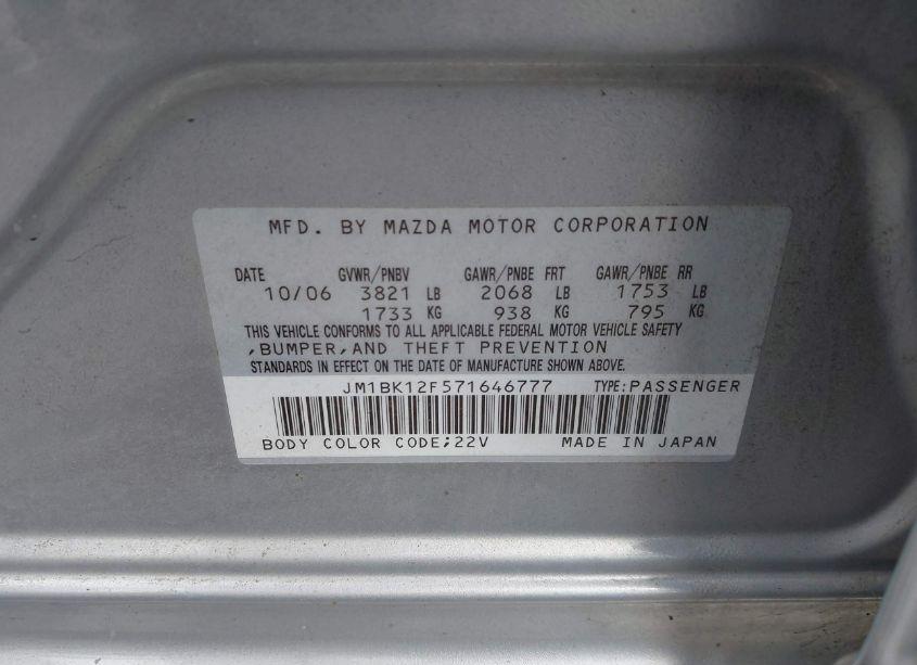 Photo 9 of 2007 Mazda Mazda3 I (VIN JM1BK12F571646777)