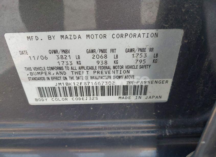 Photo 9 of 2007 Mazda Mazda3 I (VIN JM1BK12F871667302)