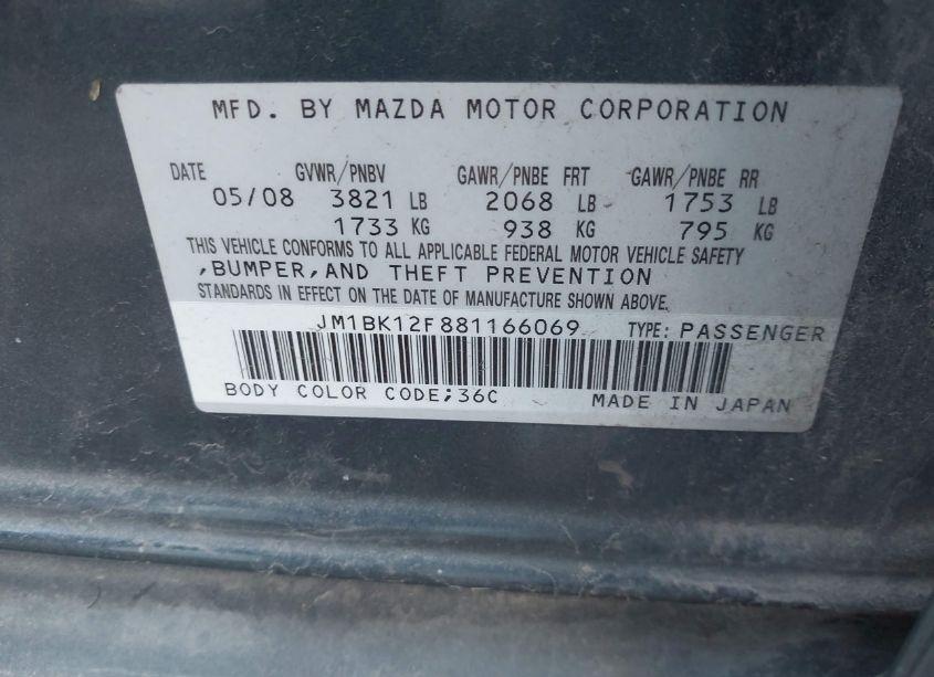 Photo 9 of 2008 Mazda Mazda3 I SPORT (VIN JM1BK12F881166069)