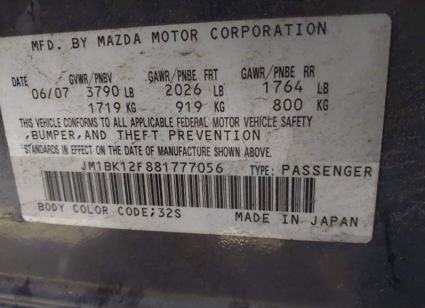 Photo 9 of 2008 Mazda Mazda3 I SPORT (VIN JM1BK12F881777056)