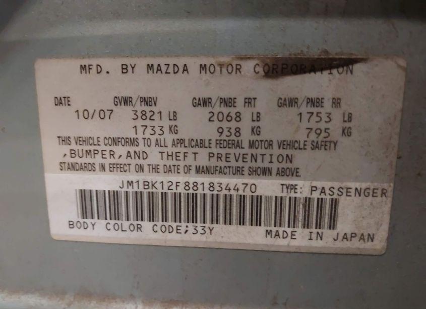 Photo 9 of 2008 Mazda Mazda3 I (VIN JM1BK12F881834470)