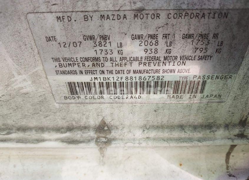 Photo 9 of 2008 Mazda Mazda3 I (VIN JM1BK12F881867582)