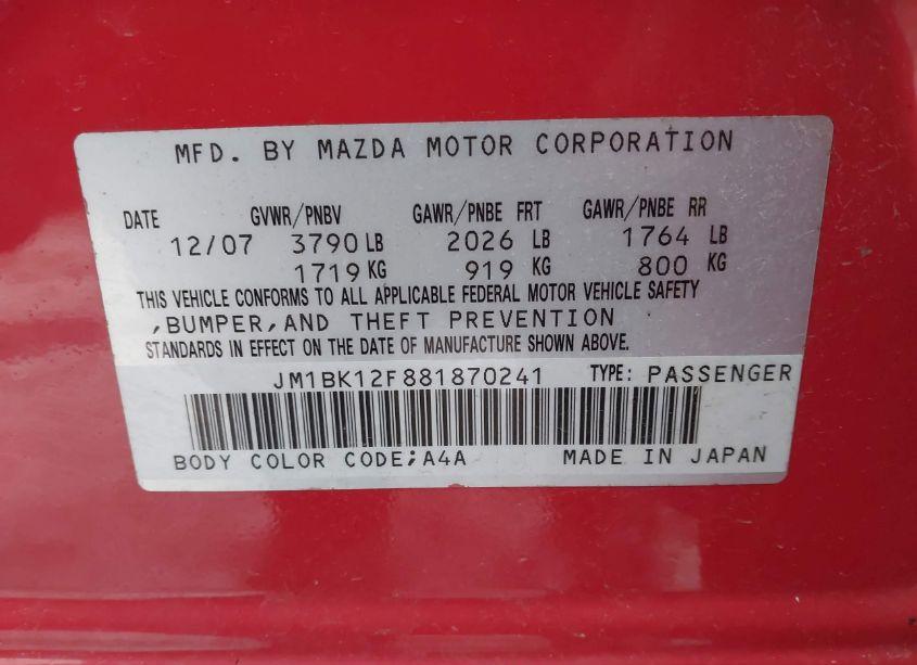 Photo 9 of 2008 Mazda Mazda3 I SPORT (VIN JM1BK12F881870241)